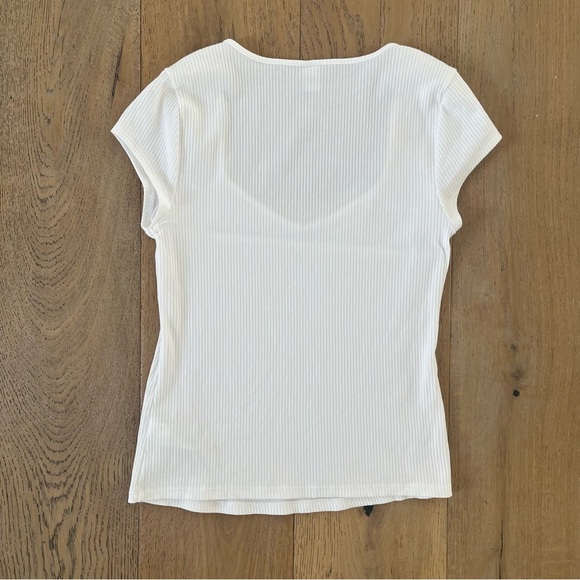 Old Navy Sweetheart Square Neck Shirt women size medium White Ribbed - Picture 6 of 6